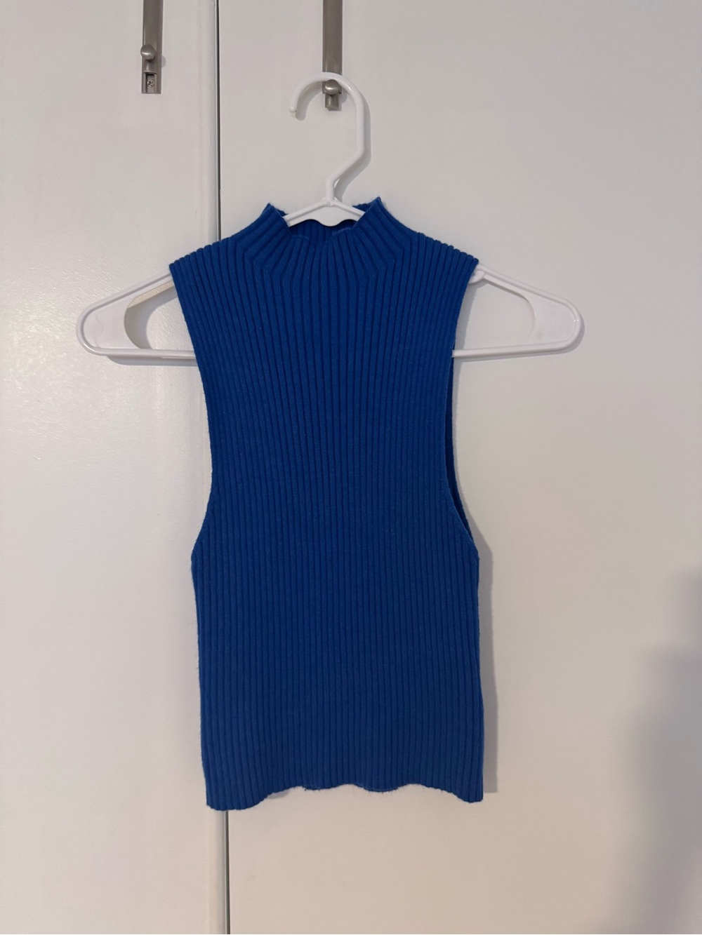 Ribbed Mock-Neck Sleeveless Tank Top - Royal Blue